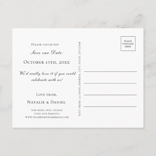 Rustikaler Fall Bloral Save the Date Ankündigungspostkarte (Rückseite)