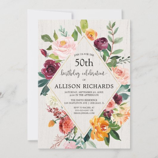 Rustikaler Fall Blumengeburtstag, Herbst Herbst Einladung (Vorderseite)