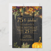 Rustikaler Fall Blumenholz 75 fabelhafte Jahre Geb Einladung (Vorderseite)