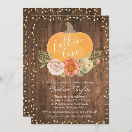 Rustikaler Fall Brautparty Pumpkin Fall Floral Einladung (Vorne/Hinten)