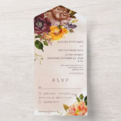 Rustikaler Fall Burgund & Gelbes Tan Abendessen All In One Einladung (Innen Boden)