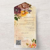 Rustikaler Fall Burgundgelber Gelbblütengelber QR- All In One Einladung (Innen Boden)