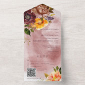 Rustikaler Fall Burgundy Gelbblütenwein QR Code All In One Einladung (Innen Boden)