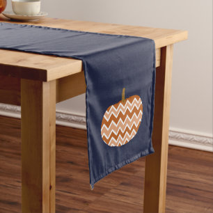 Rustikaler Fall Chevrons Pumpkins & Navy Blue Großer Tischläufer