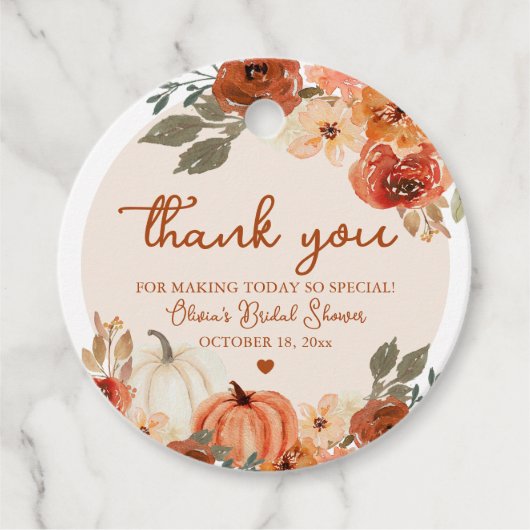 Rustikaler Fall der Liebe Pumpkin Herbst Brautpart Geschenkanhänger (Vorderseite)