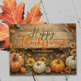 Rustikaler Fall Elegante Pumpkins Blume Erntedank Postkarte