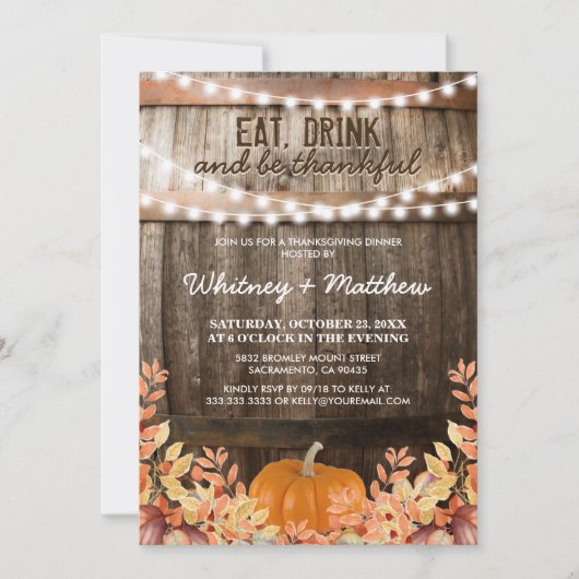 Rustikaler Fall Erntedank Dinner Paty Einladung (Vorderseite)