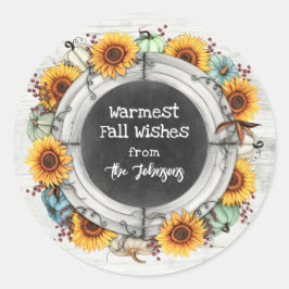 Rustikaler Fall Erntedank Sonnenblumen Pumpkins Ge Runder Aufkleber