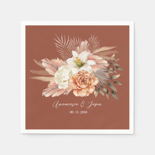 Rustikaler Fall Flora Terracotta Hochzeit Serviette (Vorderseite)