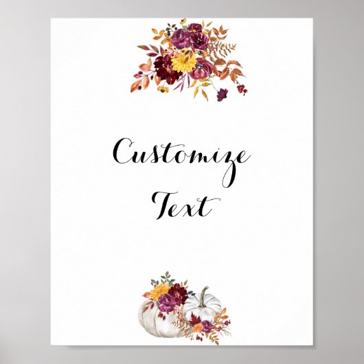 Rustikaler Fall Floral & Charming White Pumpkin Poster (Vorne)