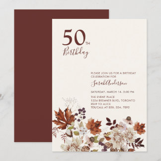 Rustikaler Fall Floral Erwachsener Meilenstein Geb Einladung