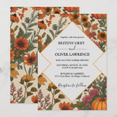 Rustikaler Fall Floral Pumpkin Herbst Ernte Weedin Einladung (Vorne/Hinten)