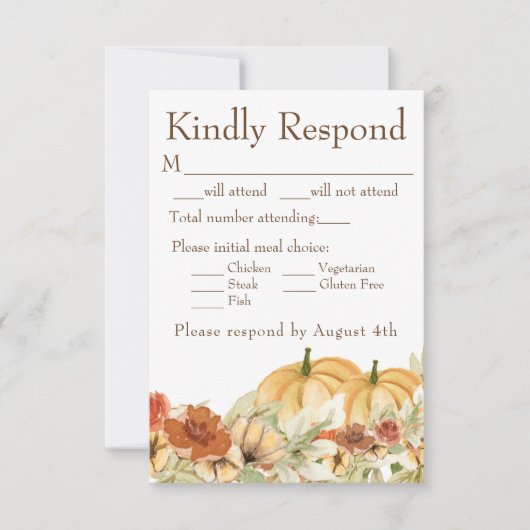 Rustikaler Fall Floral Pumpkin Hochzeitserklärung  RSVP Karte (Vorderseite)
