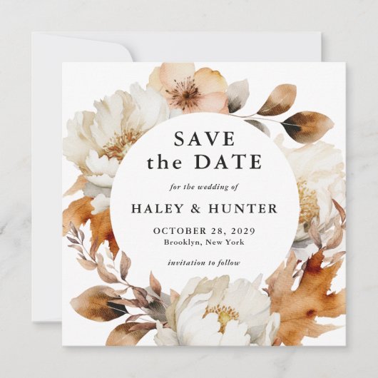 Rustikaler Fall Floral Save the Date mit Foto (Vorderseite)