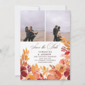 Rustikaler Fall florale 3 Fotos Save the Date Hoch (Vorderseite)