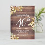 Rustikaler Fall Florals Gold Foil Dots 40. Geburts Einladung (Stehend Vorderseite)