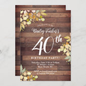 Rustikaler Fall Florals Gold Foil Dots 40. Geburts Einladung (Vorne/Hinten)