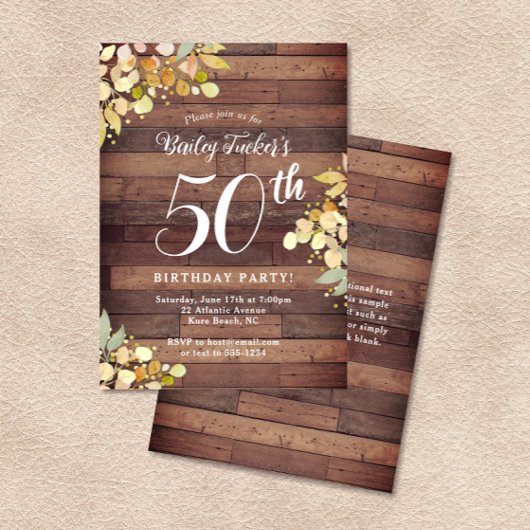 Rustikaler Fall Florals Gold Foil Dots 50. Geburts Einladung