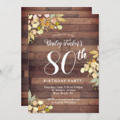 Rustikaler Fall Florals Gold Foil Dots 80. Geburts Einladung (Vorne/Hinten)