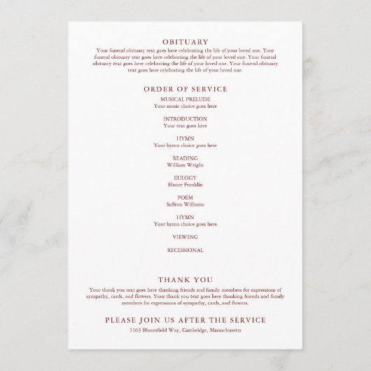 Rustikaler Fall Gedenkfeier Programm (Rückseite)