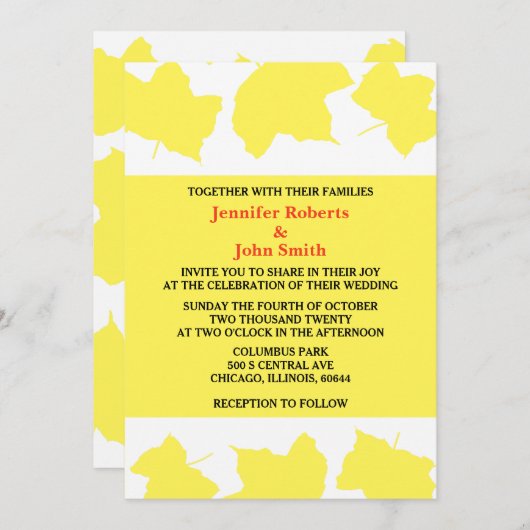 Rustikaler Fall Gelber Ahorn Blätter farbenfroher  Einladung (Vorne/Hinten)