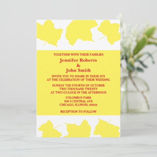 Rustikaler Fall Gelber Ahornleaf farbenfroher Boho Einladung (Stehend Vorderseite)