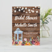 Rustikaler Fall-Herbst-Blumenlaternen-Brautparty Einladung (Stehend Vorderseite)