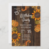 Rustikaler Fall |Herbst Sonnenblumen 75. Geburtsta Einladung (Vorderseite)