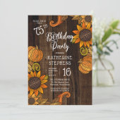 Rustikaler Fall |Herbst Sonnenblumen 75. Geburtsta Einladung (Stehend Vorderseite)