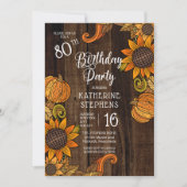 Rustikaler Fall |Herbst Sonnenblumen 80. Geburtsta Einladung (Vorderseite)