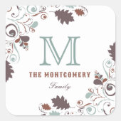 Rustikaler Fall / Herbstleaves Monogramm-Erntedank Quadratischer Aufkleber (Vorderseite)