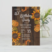 Rustikaler Fall |Herbstsonnenblumen 40. Geburtstag Einladung (Stehend Vorderseite)