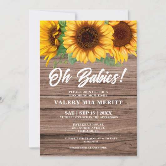 Rustikaler Fall Holzblume Oh Babydusche Einladung (Vorderseite)
