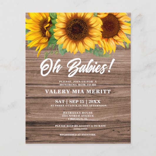 Rustikaler Fall Holzsonnenblume Oh Babies Dusche (Vorderseite)