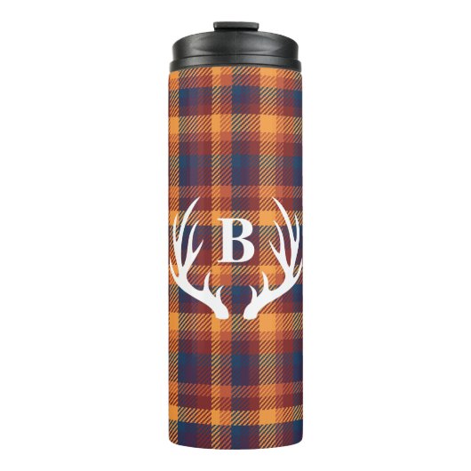 Rustikaler Fall Kariert & Weiße Hirschantler Silho Thermosbecher (Vorderseite)
