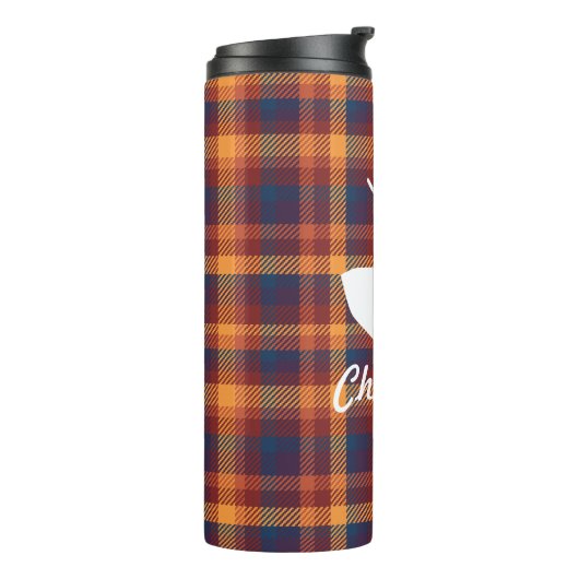 Rustikaler Fall Kariert & Weiße Hirsche Silhouette Thermosbecher (Nach links gedreht)