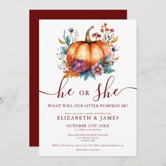 Rustikaler Fall-Kürbis-Genderbericht Einladung (Vorne/Hinten)