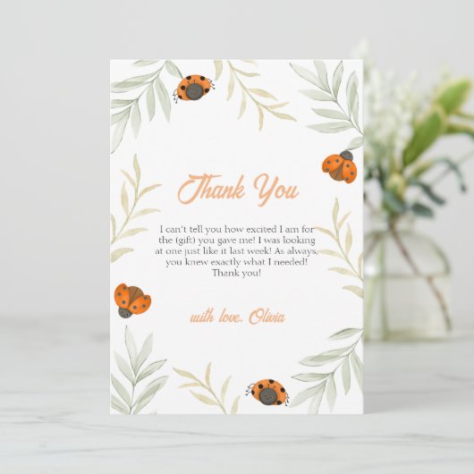Rustikaler Fall Ladybug Grüne Kinderdusche Dankeskarte (Stehend Vorderseite)