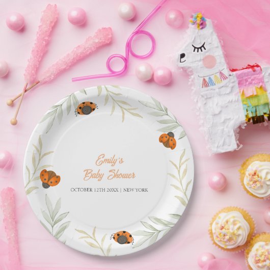 Rustikaler Fall Ladybug Grüne Kinderdusche Pappteller (Party)
