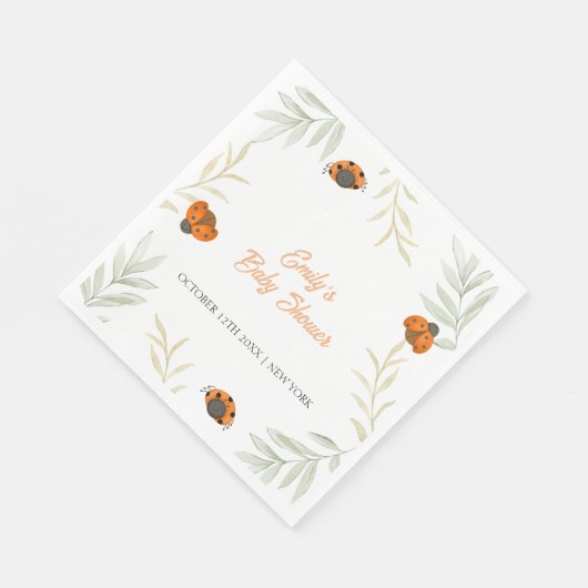 Rustikaler Fall Ladybug Grüne Kinderdusche Serviette (Ecke)