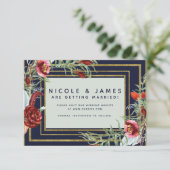 Rustikaler Fall Marsala Floral Navy Blau Save the  Date (Stehend Vorderseite)