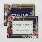 Rustikaler Fall Marsala Floral Navy Blau Save the  Date (Vorne/Hinten)