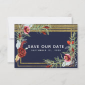 Rustikaler Fall Marsala Floral Navy Blau Save the  Save The Date (Rückseite)