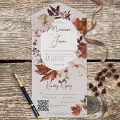 Rustikaler Fall-Neutral-Kranz-QR-Code All In One Einladung