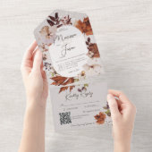 Rustikaler Fall-Neutral-Kranz-QR-Code All In One Einladung (Abreißen)