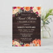 Rustikaler Fall Orange Pumpkin Floral 16 . Geburts Einladung (Stehend Vorderseite)