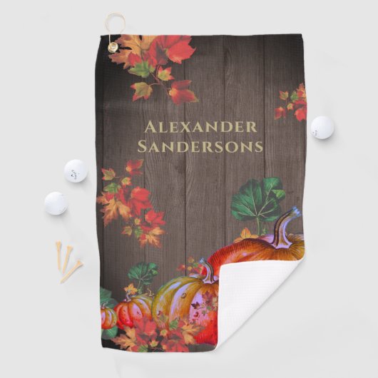 Rustikaler Fall Orange Pumpkin Niedlich Wood Golfhandtuch (Insitu)