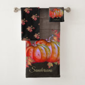Rustikaler Fall Orange Pumpkin Niedliche Holzbadtu Badhandtuch Set (Insitu)
