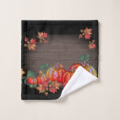 Rustikaler Fall Orange Pumpkin Niedliche Holzbadtu Badhandtuch Set (Waschlappen)