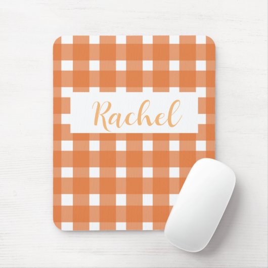 Rustikaler Fall Orange White Gingham Mousepad (Mit Mouse)